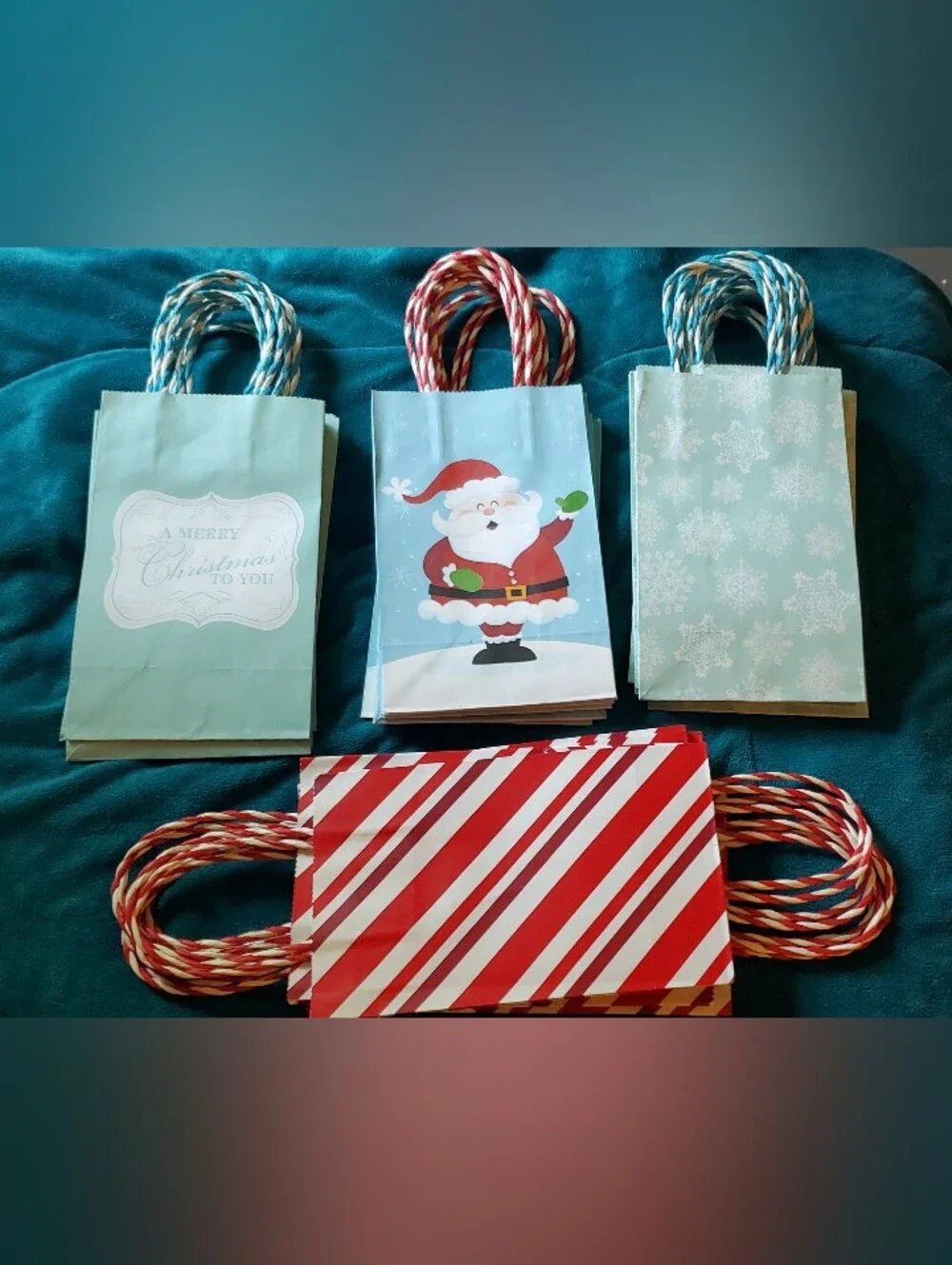 Holiday Gift Bags Assorted Christmas Designs - Blue, Red, Mint